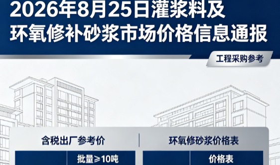 大邑2026年8月25日灌浆料及环氧修补砂浆市场价格信息通报